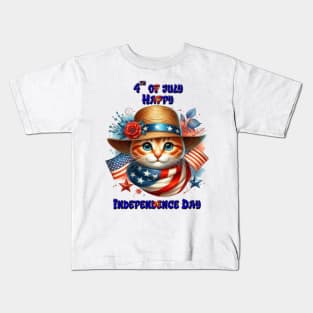 Cat in patriotic hat and scarf Kids T-Shirt